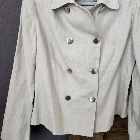 Spiegel Jacket 100% Linen Womens sz 10 Khaki Military Short Jacket Beige Blazer - Picture 3 of 14